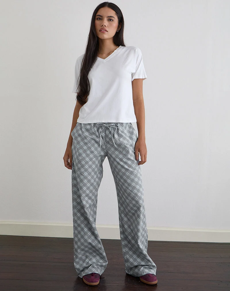 Pantalon Lirura en popeline à carreaux obliques gris