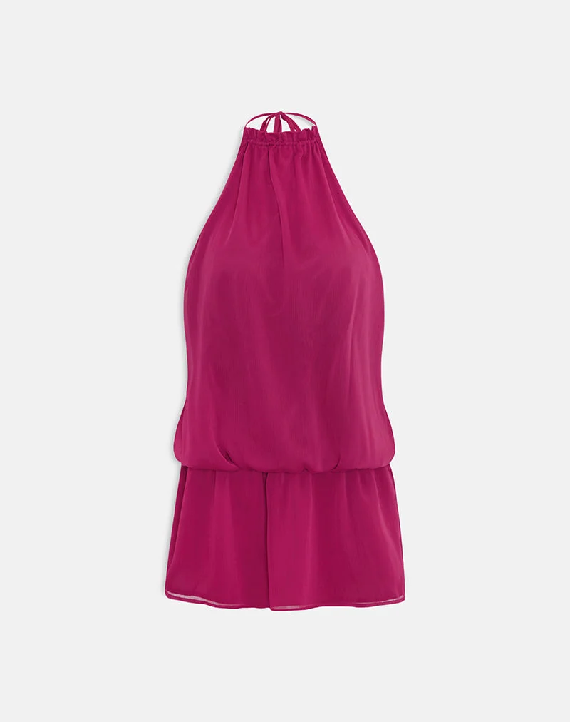 Mini-robe Veloria à col licou, couleur rose foncé