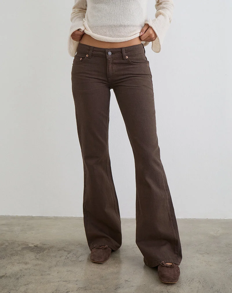 Jean évasé extra taille basse couleur chocolat noir