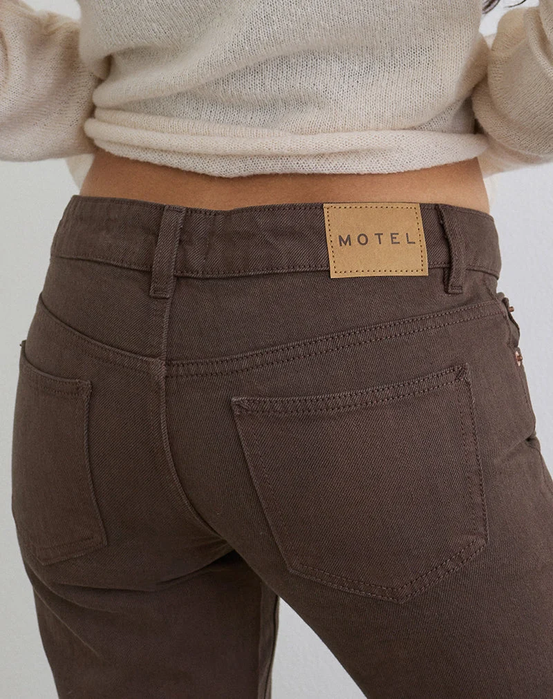 Jean évasé extra taille basse couleur chocolat noir