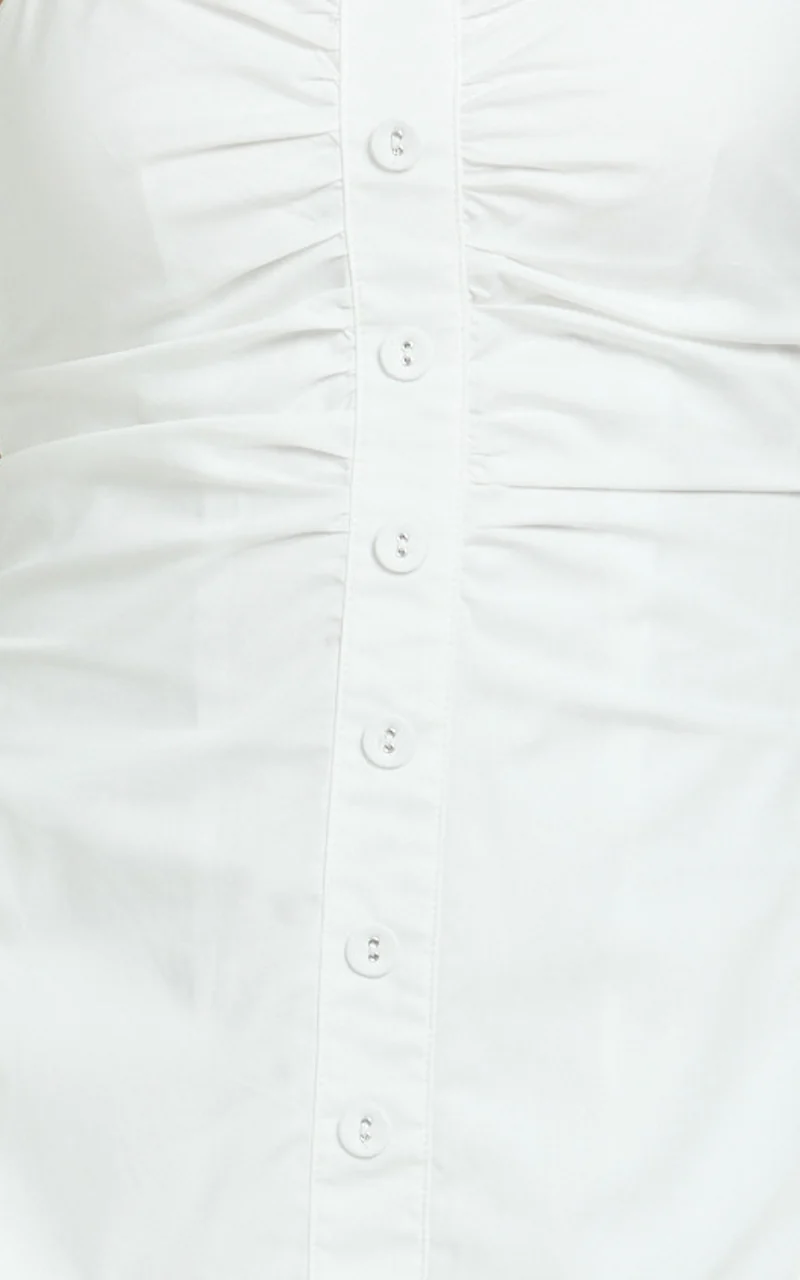 Monet Mini Dress - Button Down Ruched Front Fit And Flare Dress in Off White