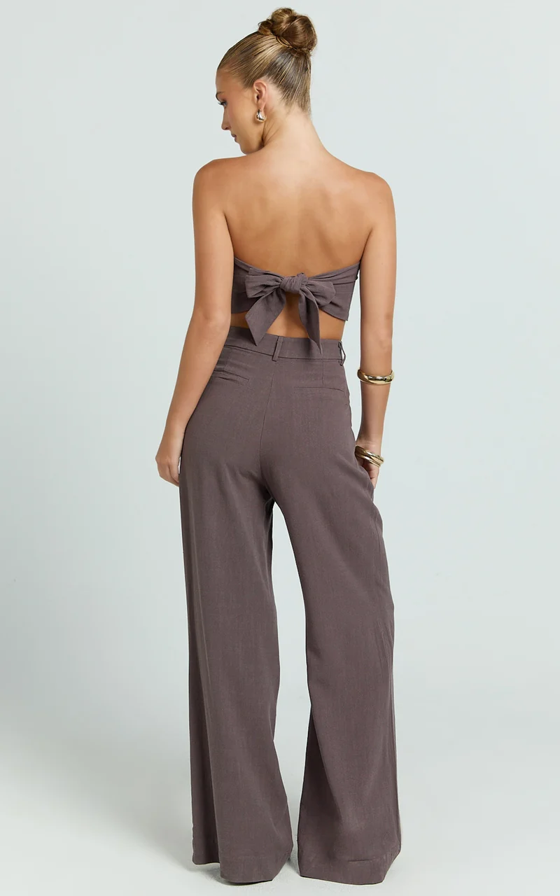 Norma Pants - High Waist Linen Blend Wide Leg Pants in Mushroom