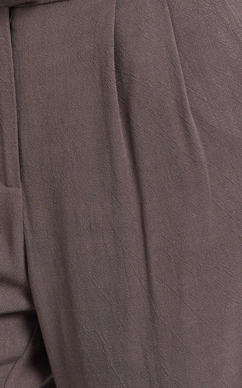 Norma Pants - High Waist Linen Blend Wide Leg Pants in Mushroom