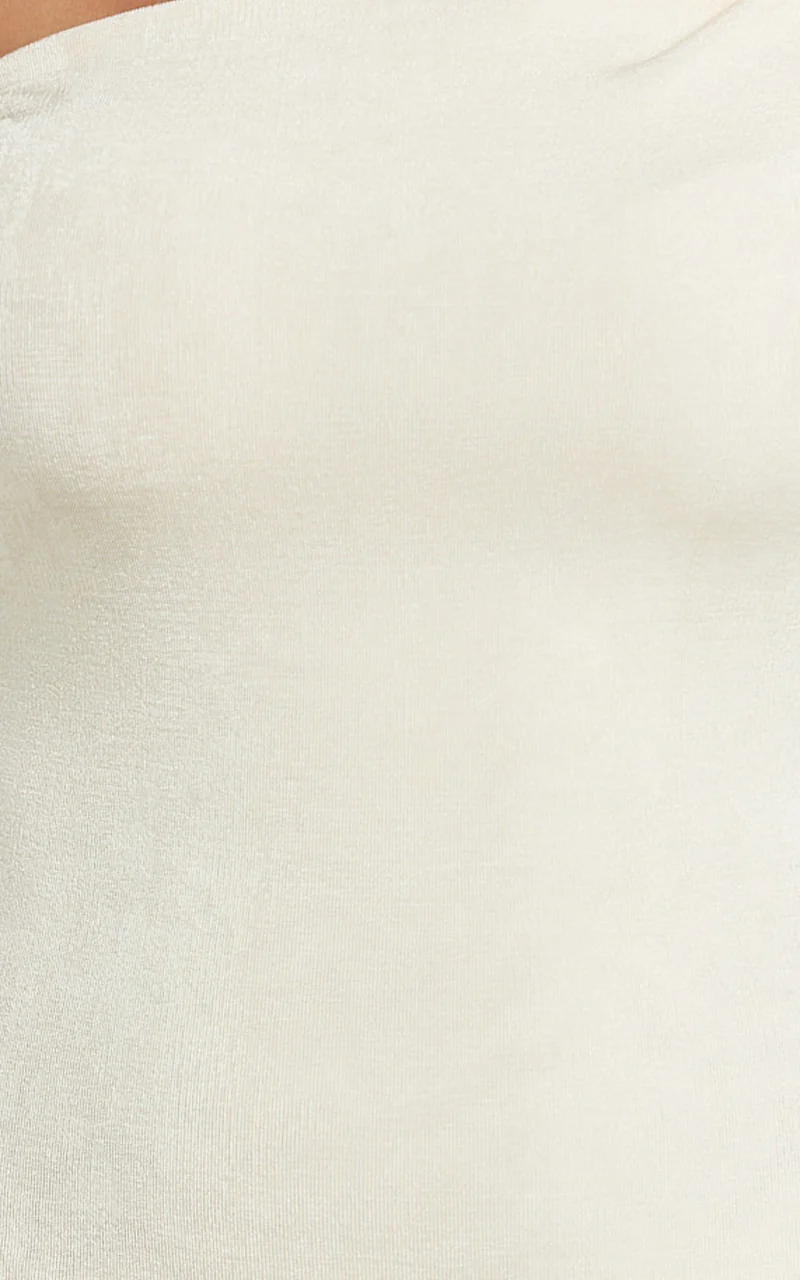 Isabel Midi Dress - Twist Off Shoulder Bodycon Dress in Cream