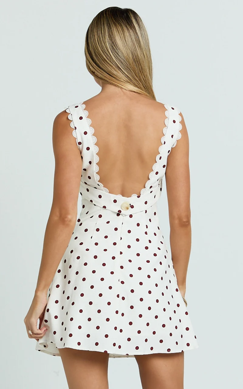 Tracey Mini Dress - Fit And Flare Dress in Cream Polka Dot