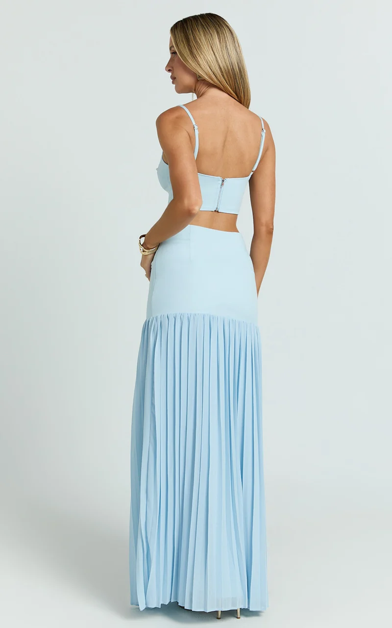 Evienne Two Piece Top and Maxi Skirt Set in Pale Blue