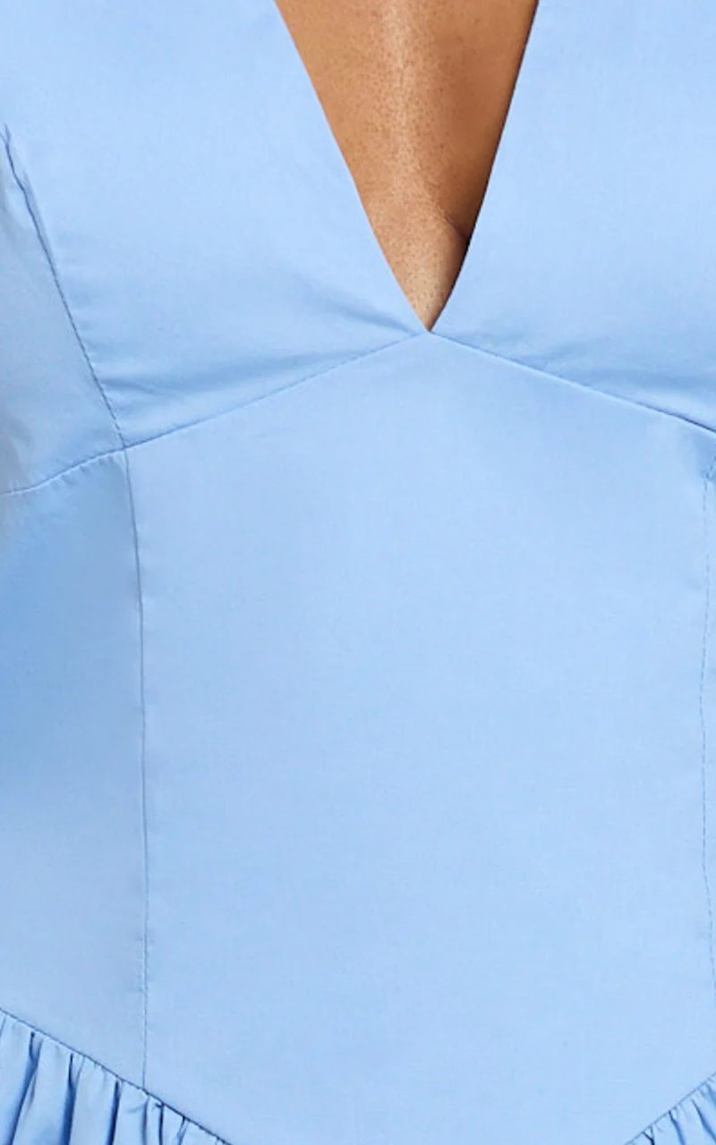 Etta Mini Dress - Plunge Halter Fit And Flare Dress in Cornflower Blue