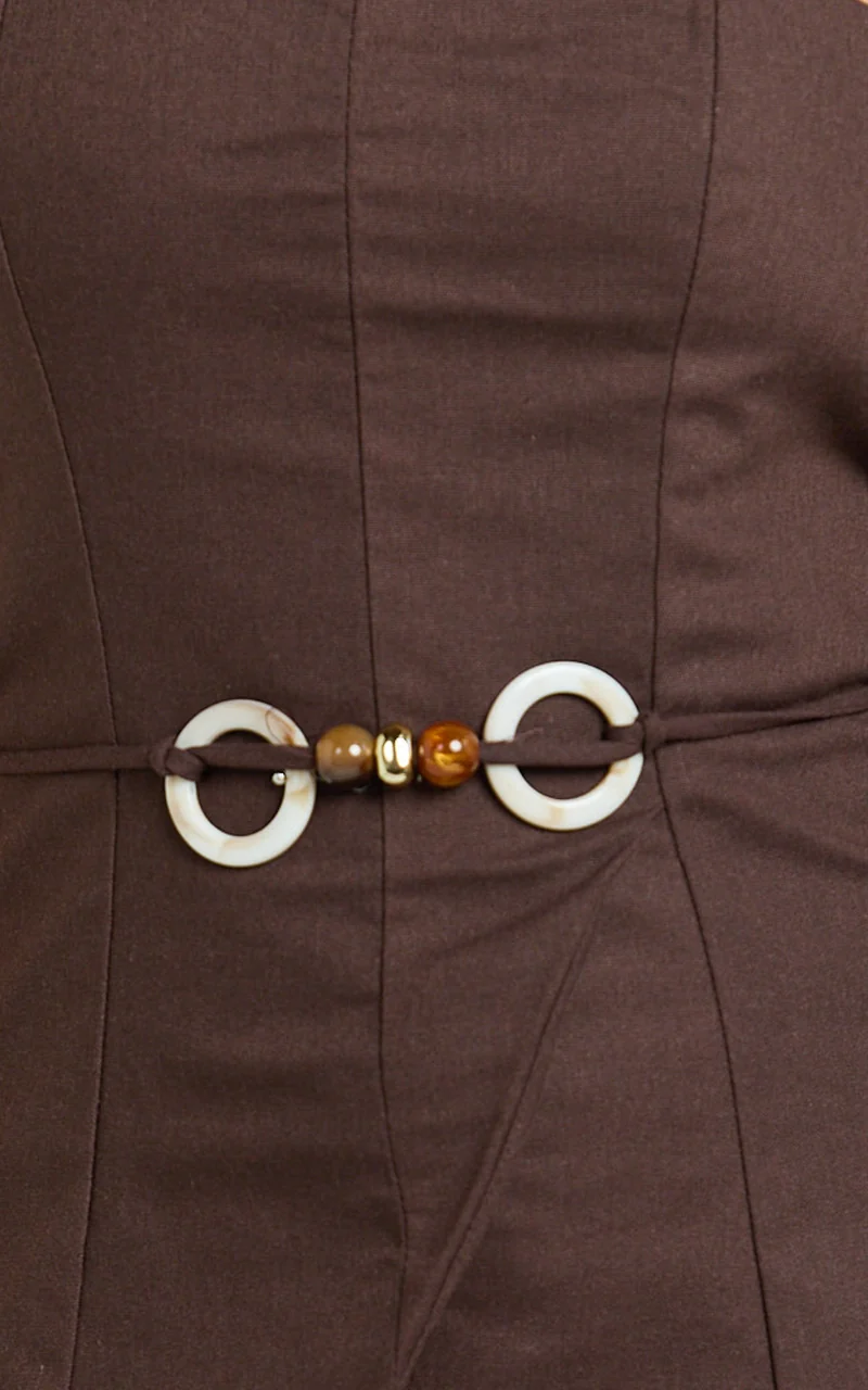 Goldie Top - Strapless Tie Waist Hardware Detail Top in Dark Chocolate