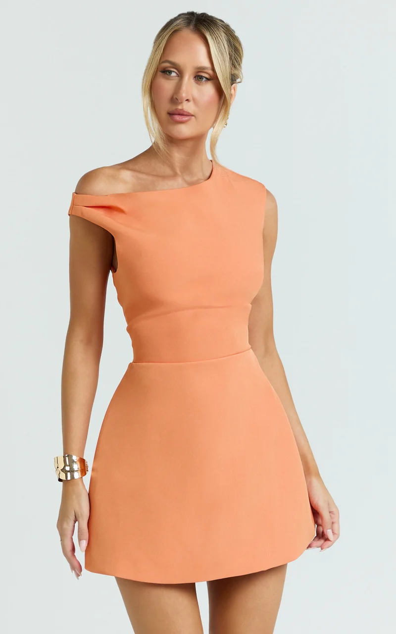 Claire Mini Dress - Tipped Shoulder Tulip Skirt Dress in Sherbet