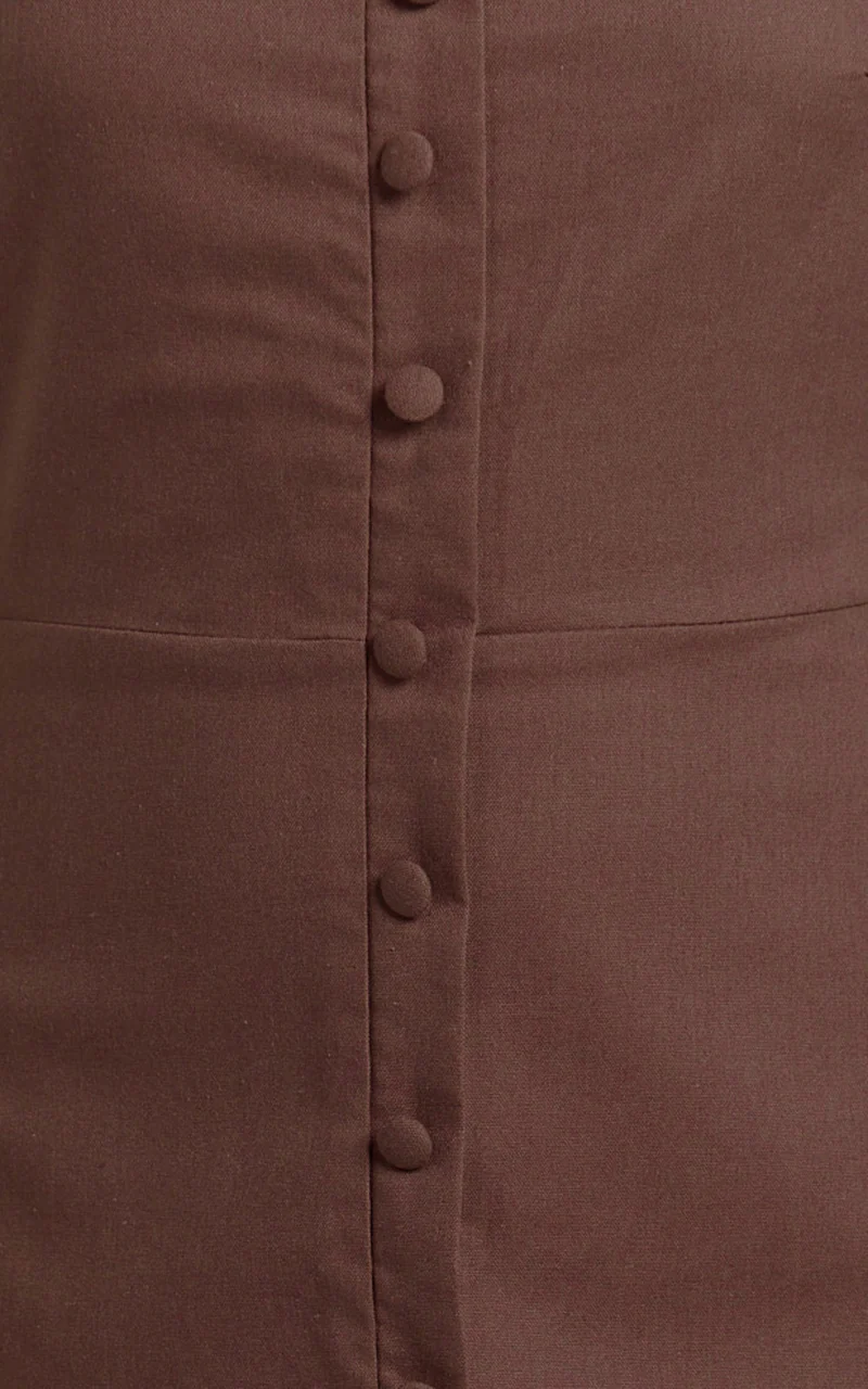 Marla Midi Dress - Square Neck Button Front Shift Dress in Chocolate