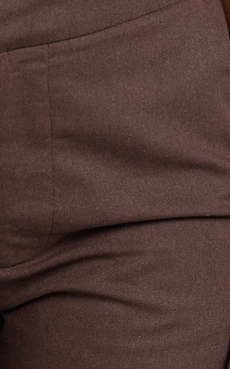 Goldie Pants - Mid Waisted Beaded Belt Tie Straight Leg Pants in Dark Chocolate