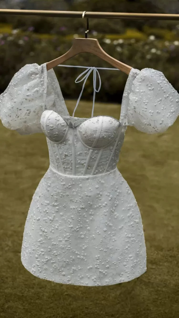 Robe de bal de fin d'année princesse blanche sans bretelles, robes de mariée courtes