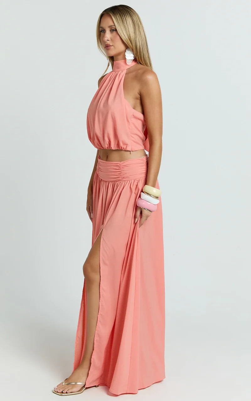 Melanie Maxi Skirt - Gathered Yoke Skirt in Grapefruit