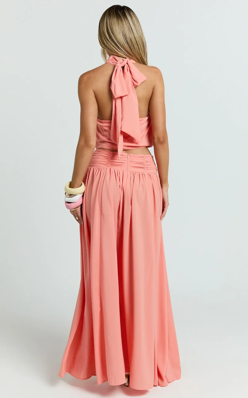 Melanie Maxi Skirt - Gathered Yoke Skirt in Grapefruit