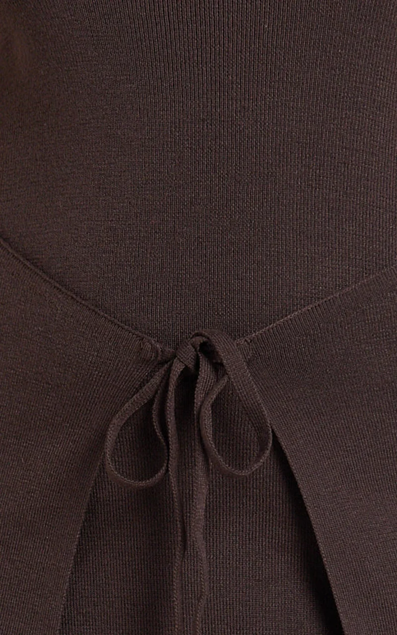 Chloe Mini Dress - Strapless Asymmetric Front Wrap Knit Dress in Chocolate