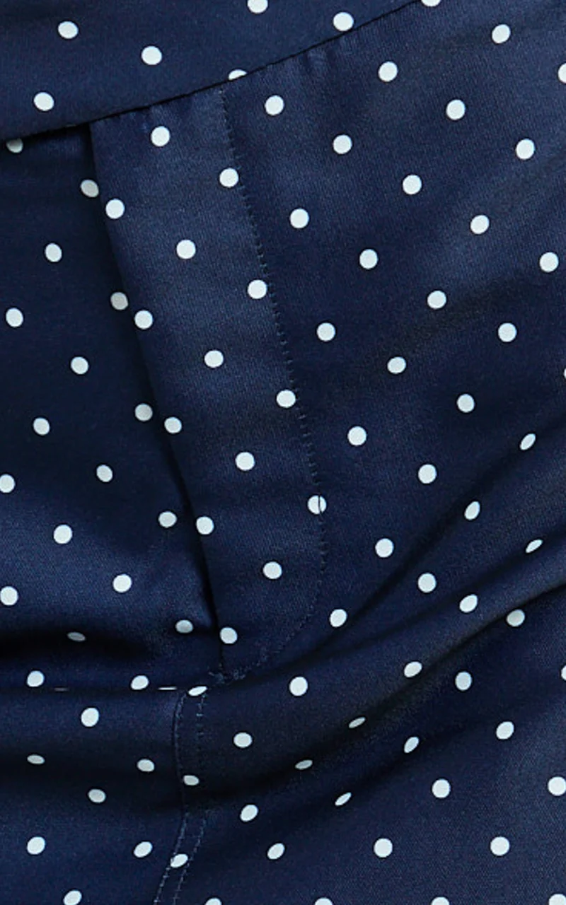Lana Mini Skirt - Structured Tailored Skirt in Navy/White Polka Dot