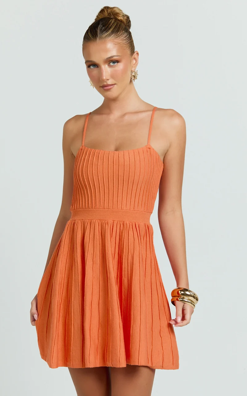 Donissa Mini Dress - Panelled Knit Mini Dress in Sherbet