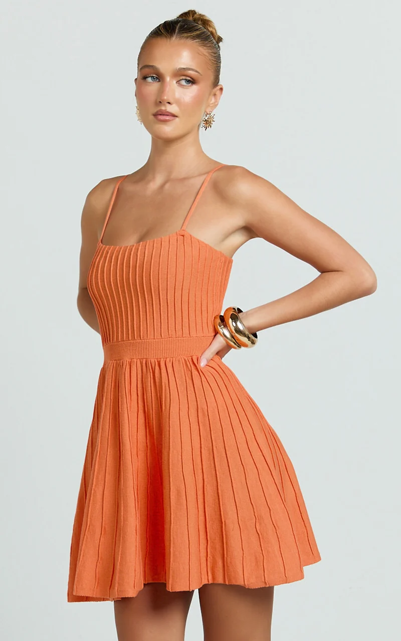 Donissa Mini Dress - Panelled Knit Mini Dress in Sherbet