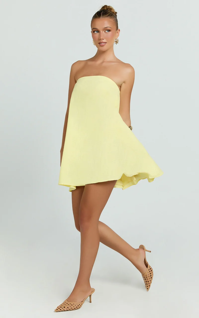 Emmie Mini Dress - Strapless Trapeze Mini Dress in Lemon
