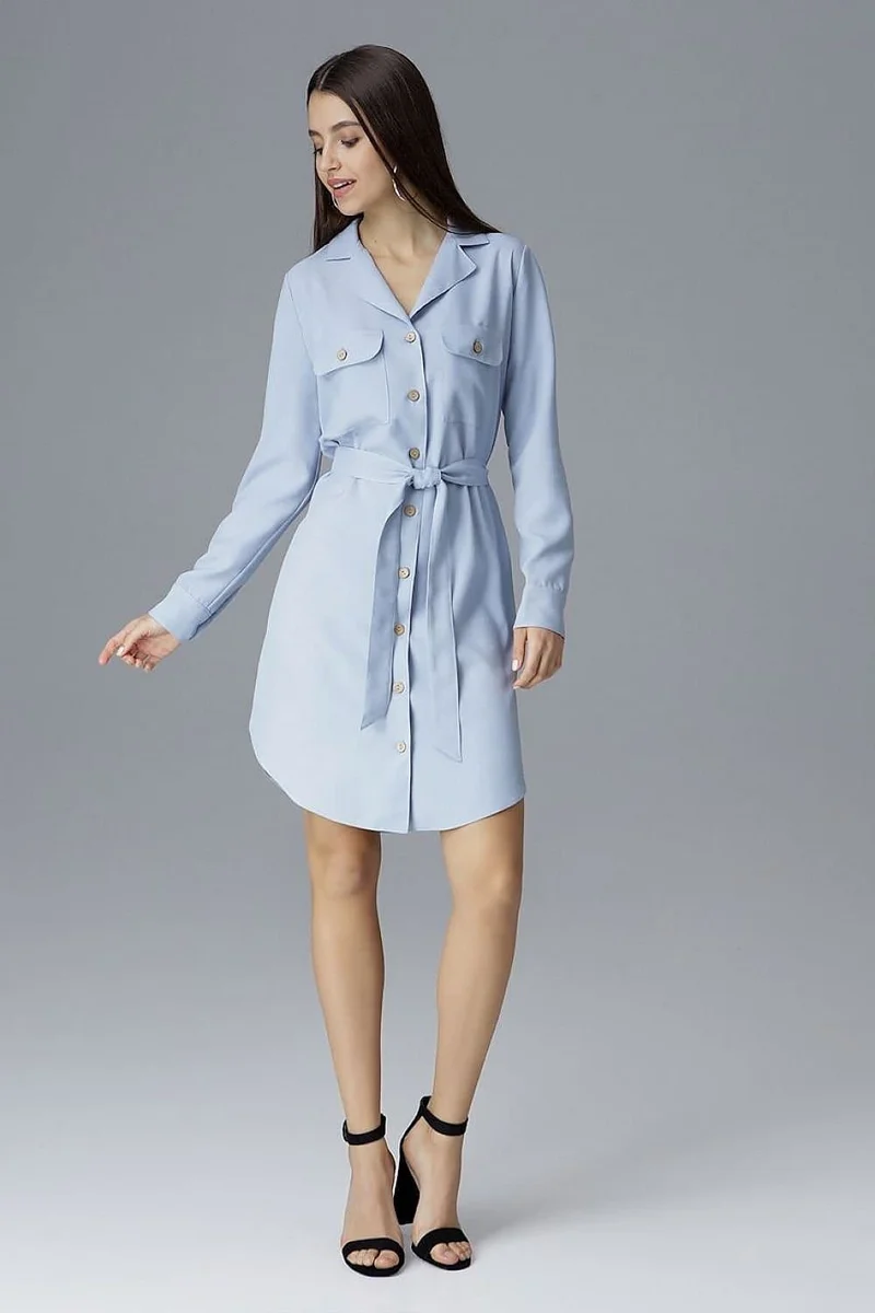 Robe chemise bleue manche longue