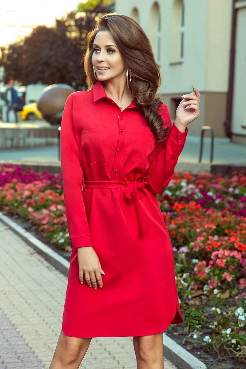 Robe de coktail rouge manche longue
