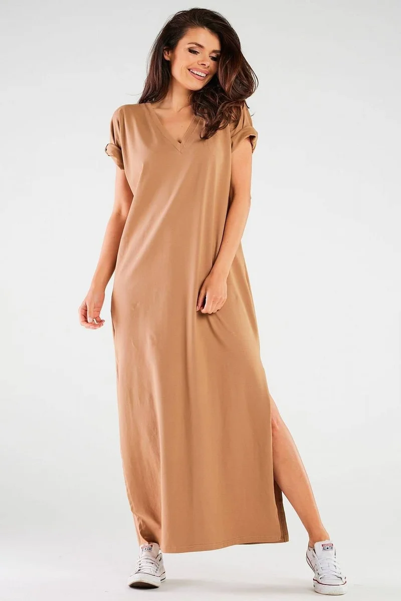 Robe T-shirt longue beige