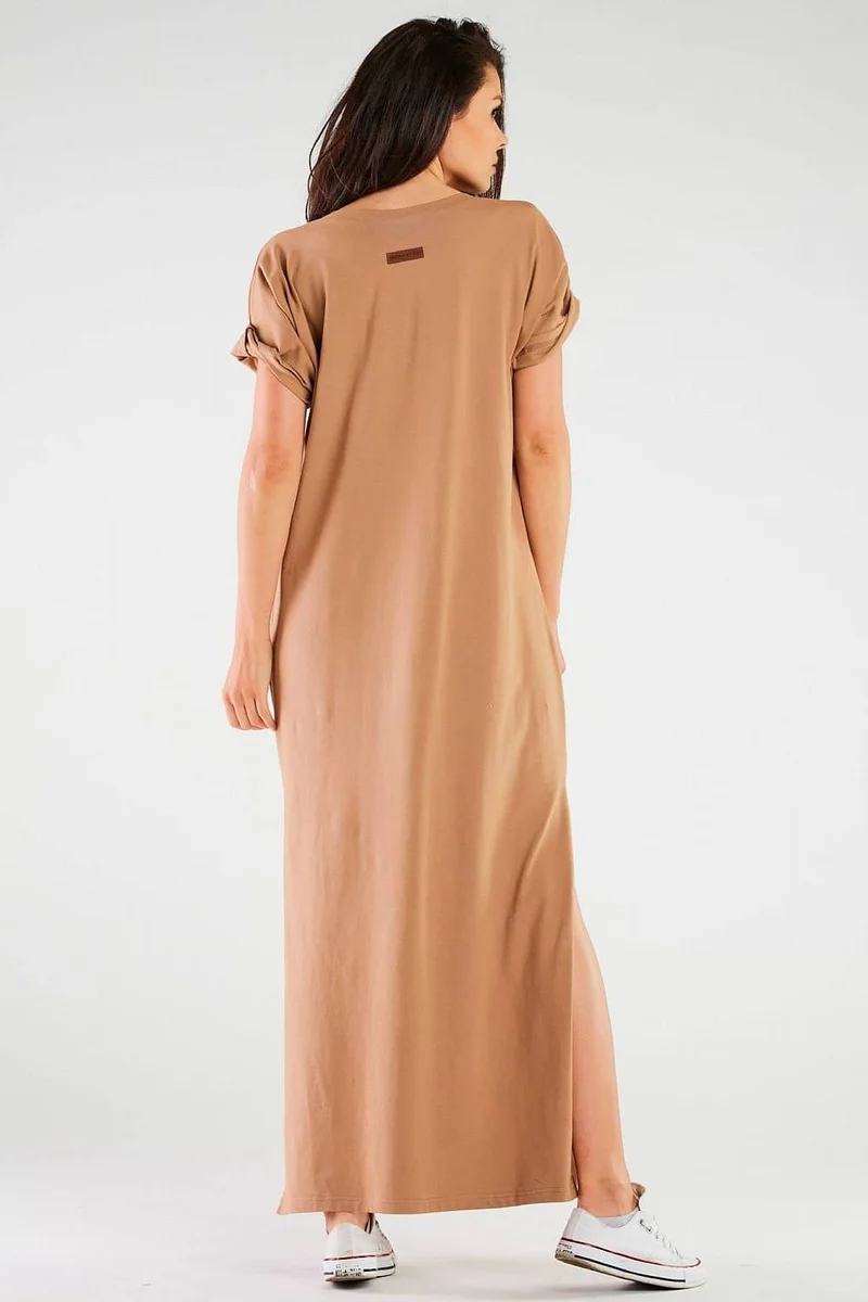 Robe T-shirt longue beige
