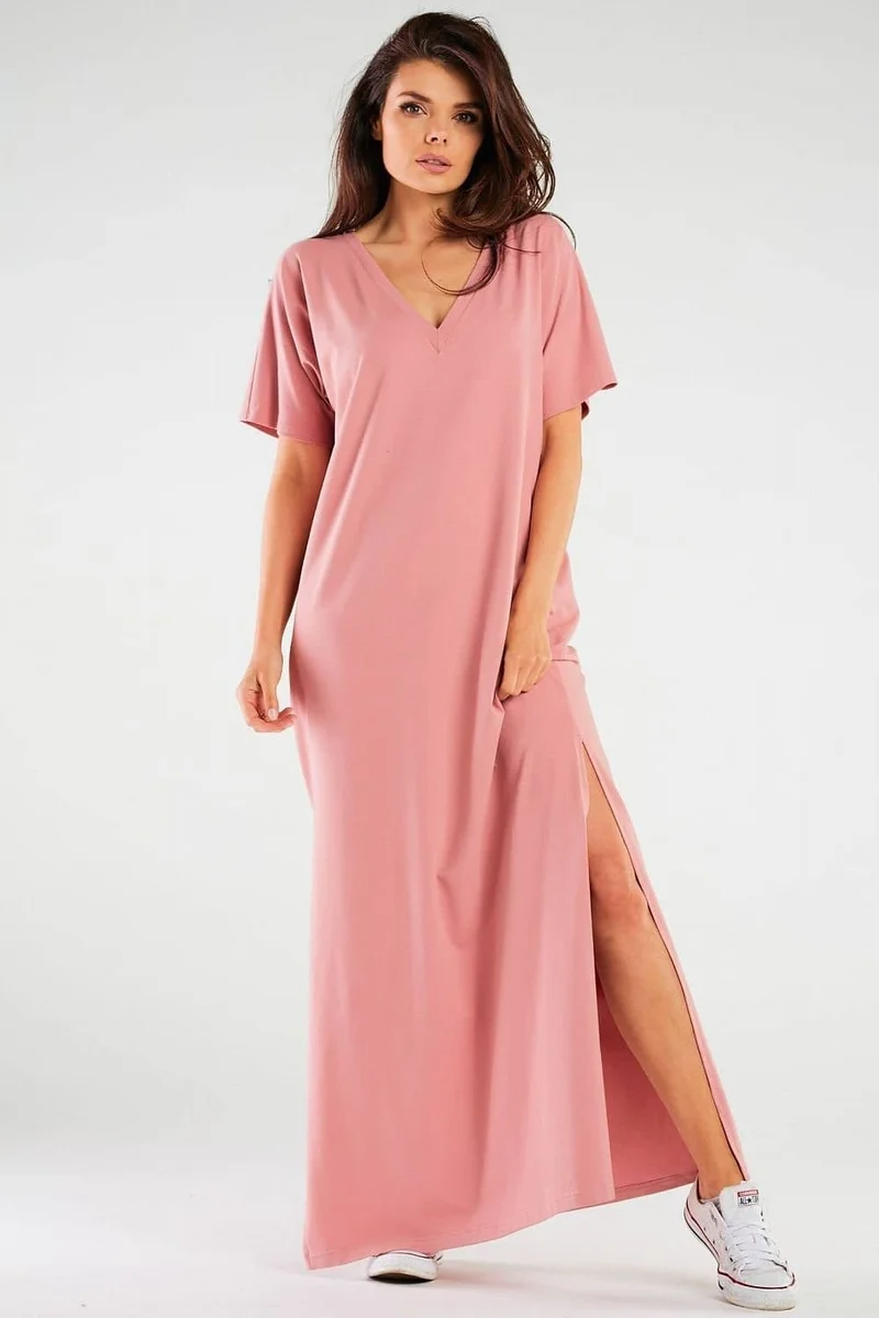 Robe T-shirt longue rose