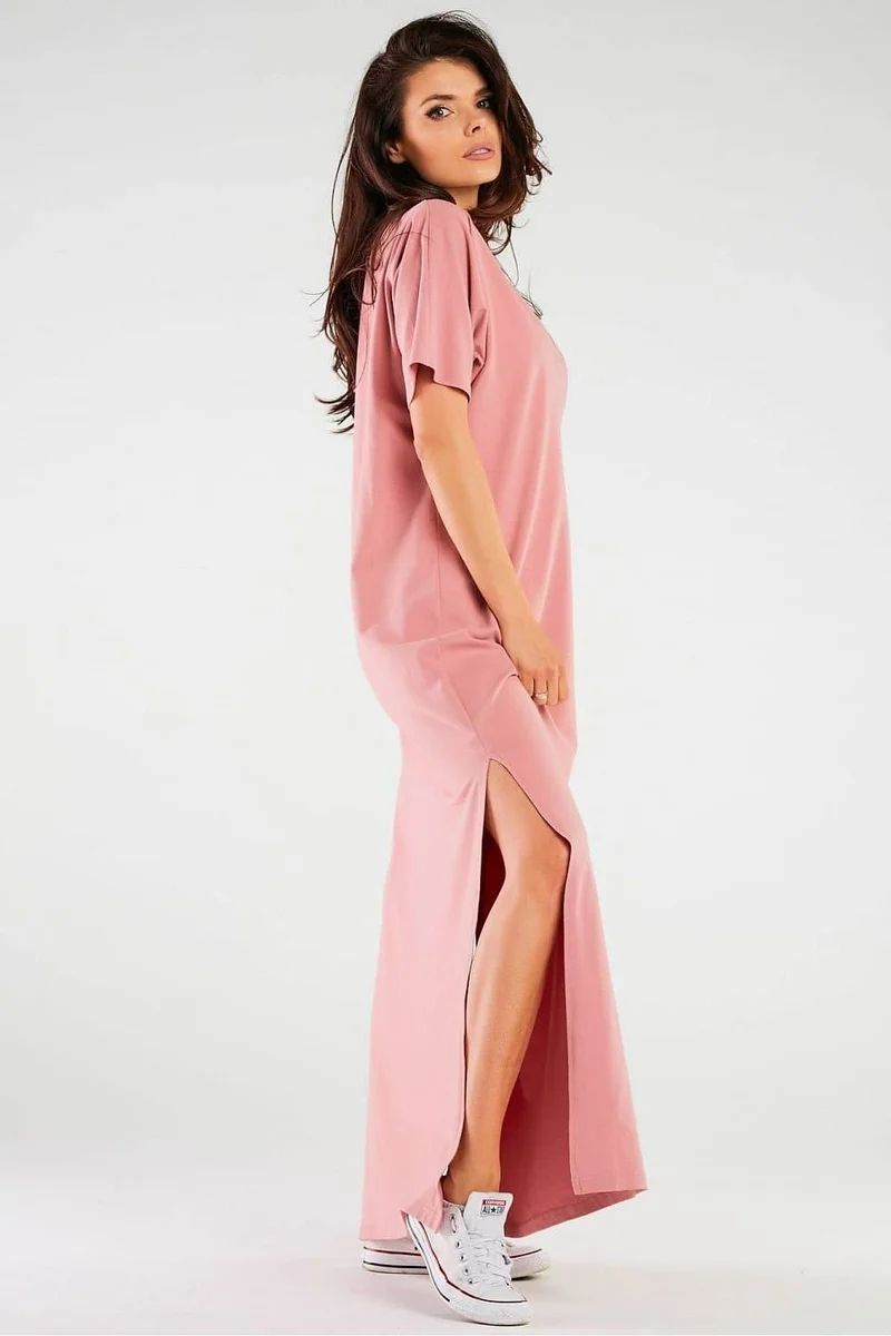 Robe T-shirt longue rose