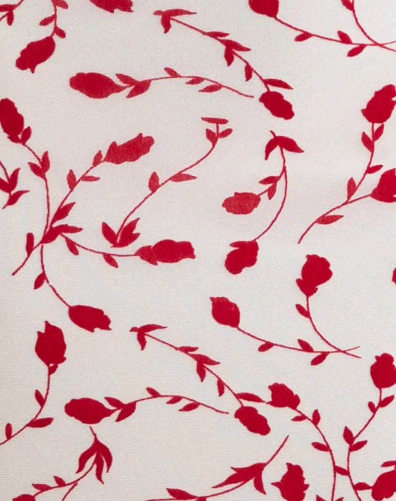 Robe longue Sitiya couleur crème avec motif floqué de lys rouges feuillus