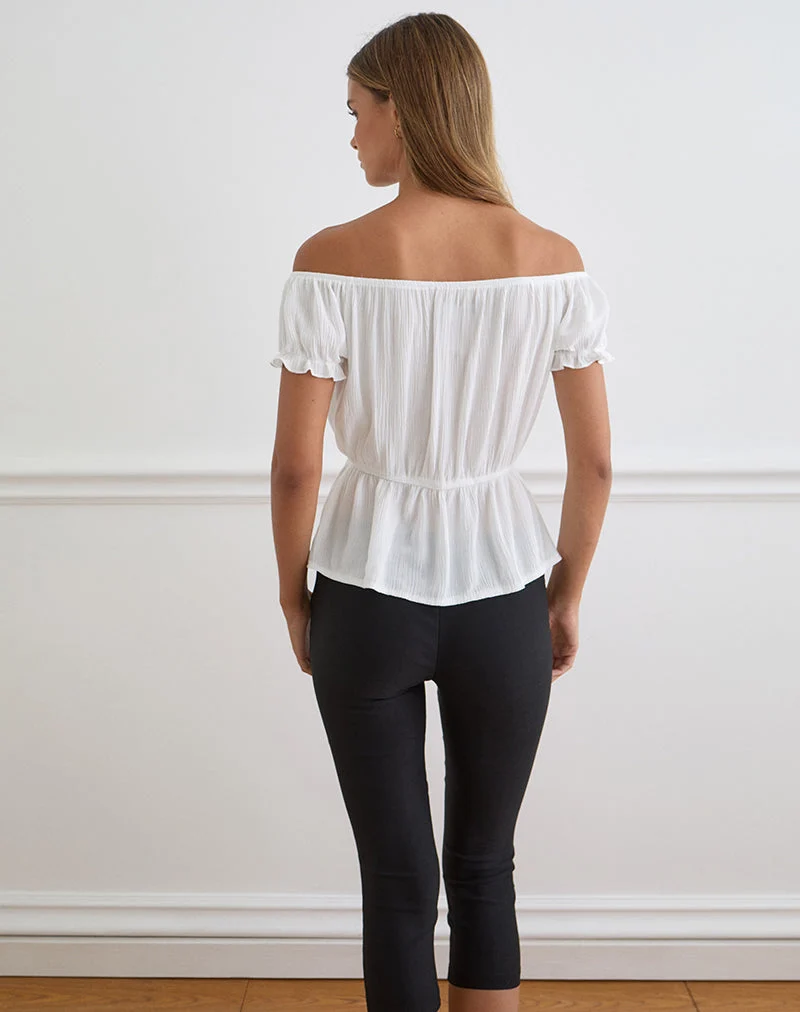 Haut à nouer à la taille « Wujala Bardot » en rayonne, blanc
