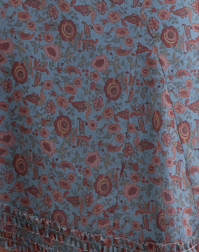 Jupe midi Nanami en mousseline bleu « Shadow Blossom »