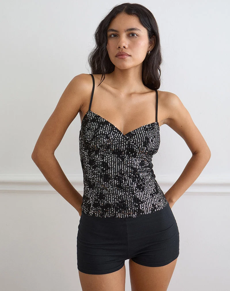 Haut Mulya Cami noir à motifs floraux et paillettes
