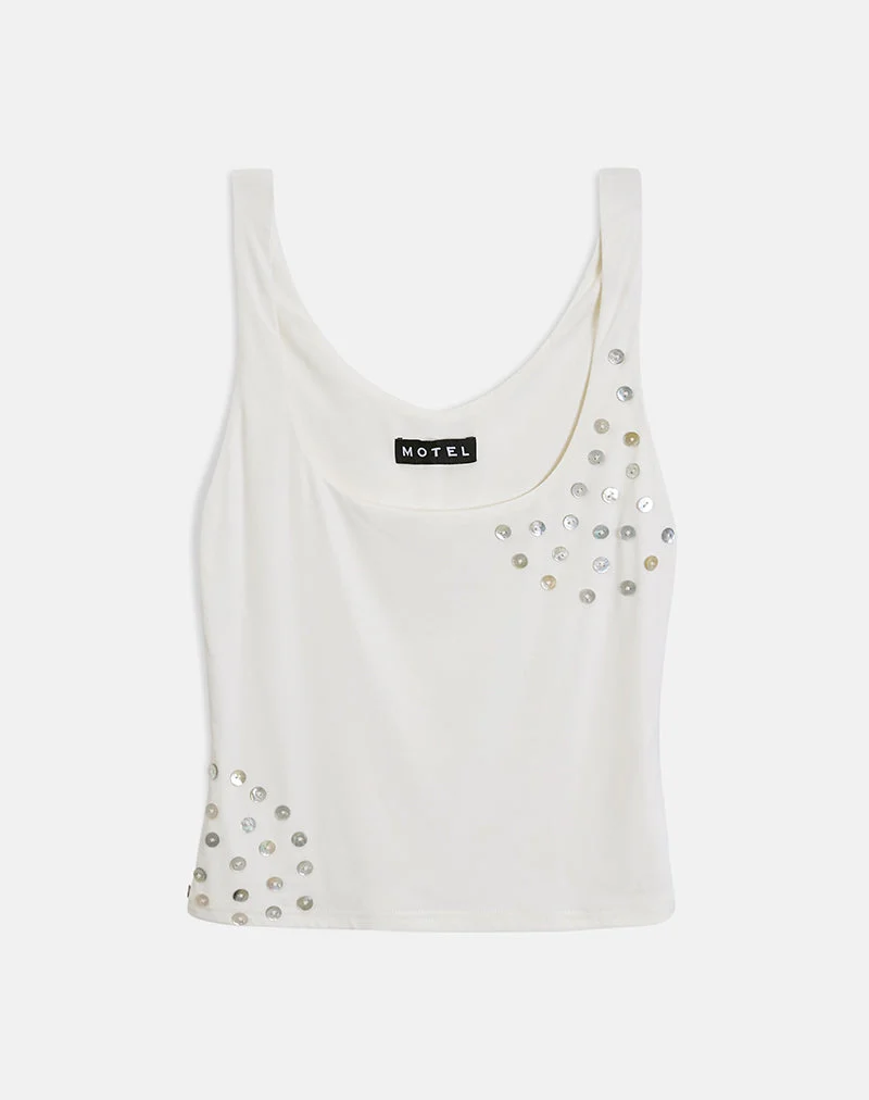 Gilet Gelita à boutons nacrés, en Lyocell écologique blanc