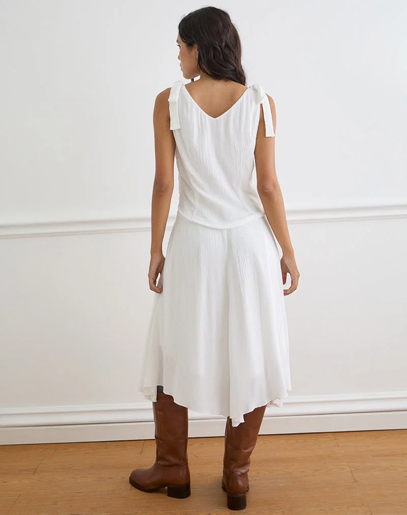 Robe midi Danira avec taille en dentelle, en rayonne blanche