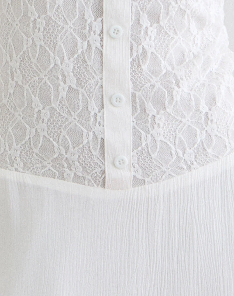 Robe midi Danira avec taille en dentelle, en rayonne blanche