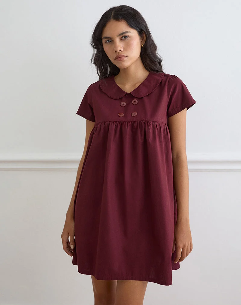 Mini-robe babydoll Imiraty en popeline bordeaux