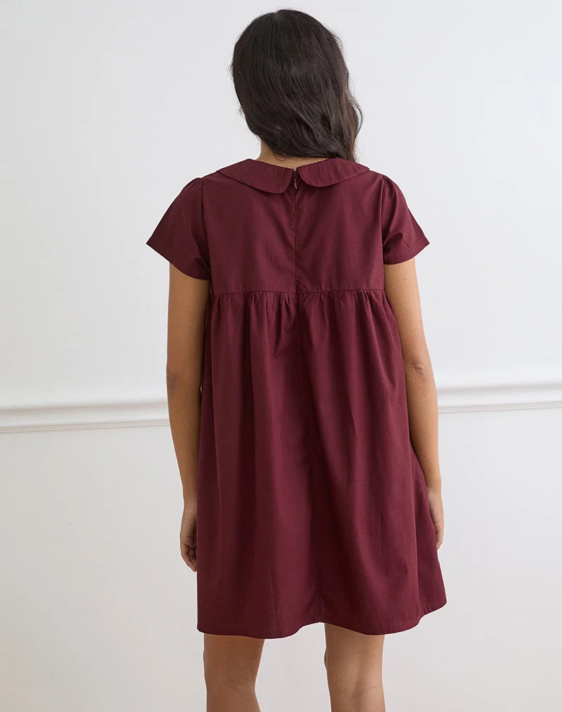Mini-robe babydoll Imiraty en popeline bordeaux