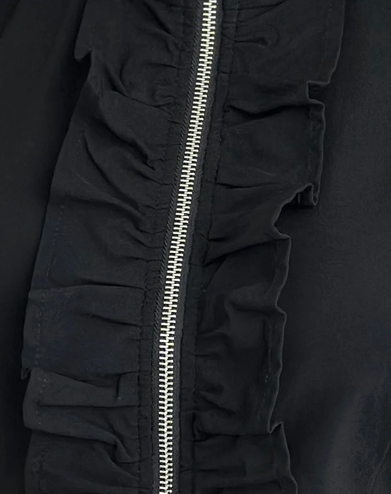 Haut à volants et fermeture éclair Hanae, couleur « Tailoring Black »