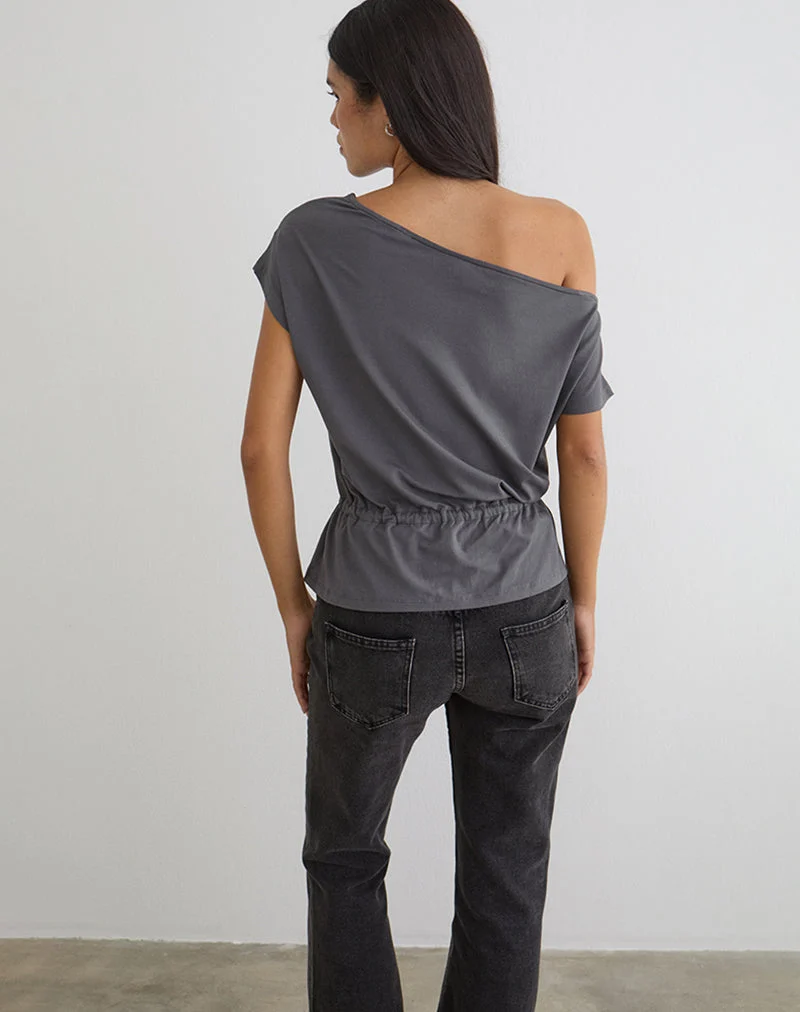 Haut à une épaule Sika gris anthracite avec ceinture à nouer
