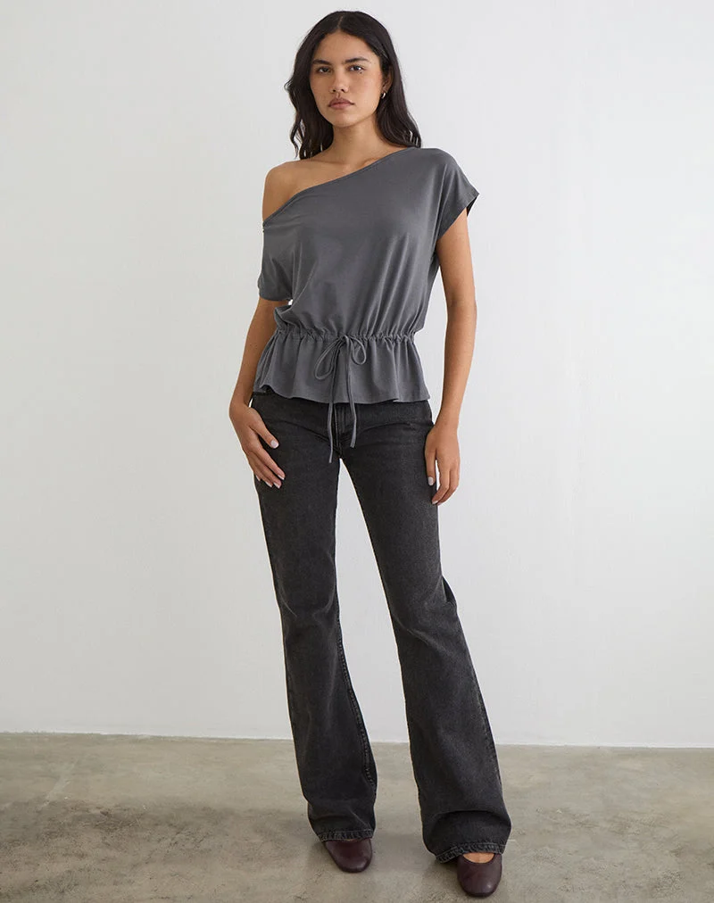 Haut à une épaule Sika gris anthracite avec ceinture à nouer