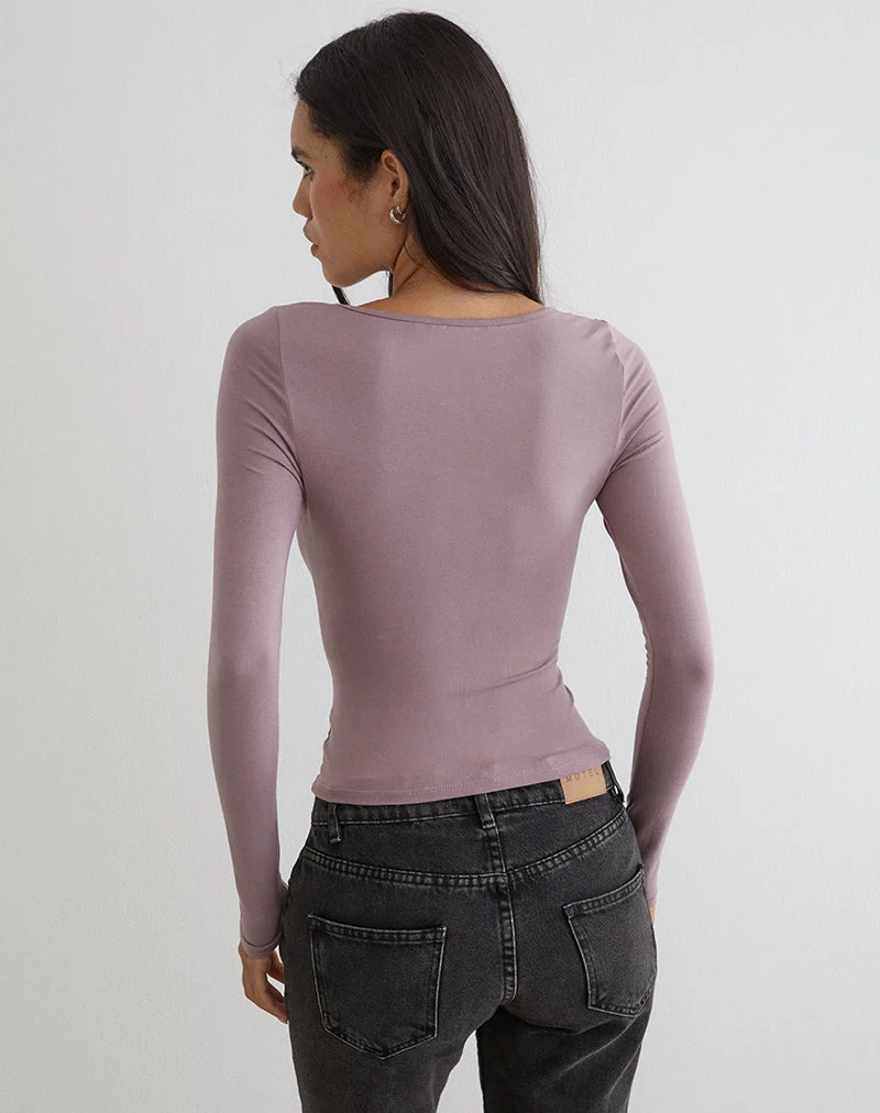 Haut à manches longues torsadé Kalais, couleur mauve poussiéreux