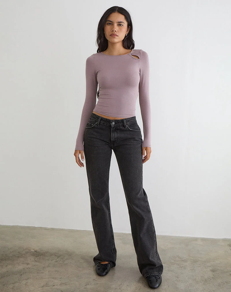 Haut à manches longues torsadé Kalais, couleur mauve poussiéreux