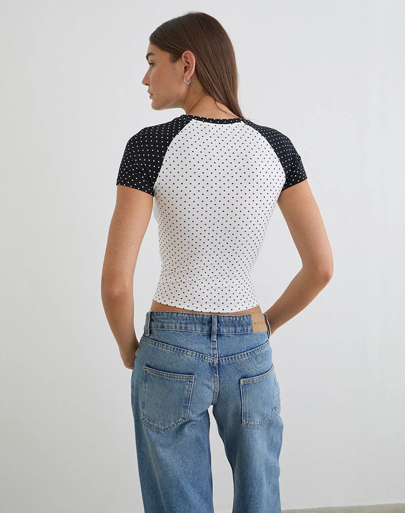 T-shirt Agneta blanc et noir à micro-imprimé à pois