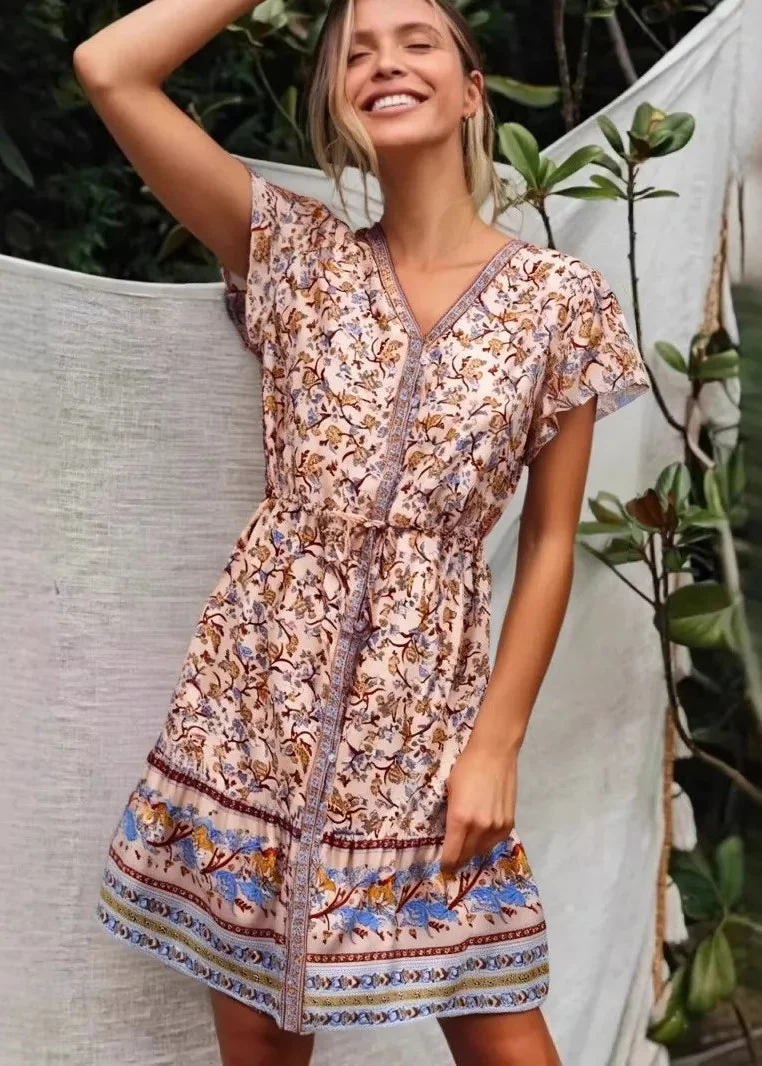 Robe courte bohème aztèque femme