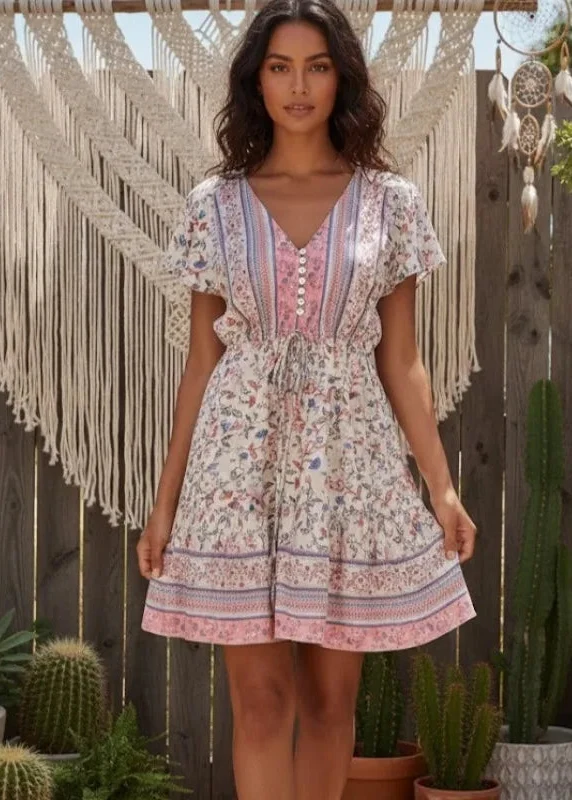 Robe Courte Fluide Boheme Rose