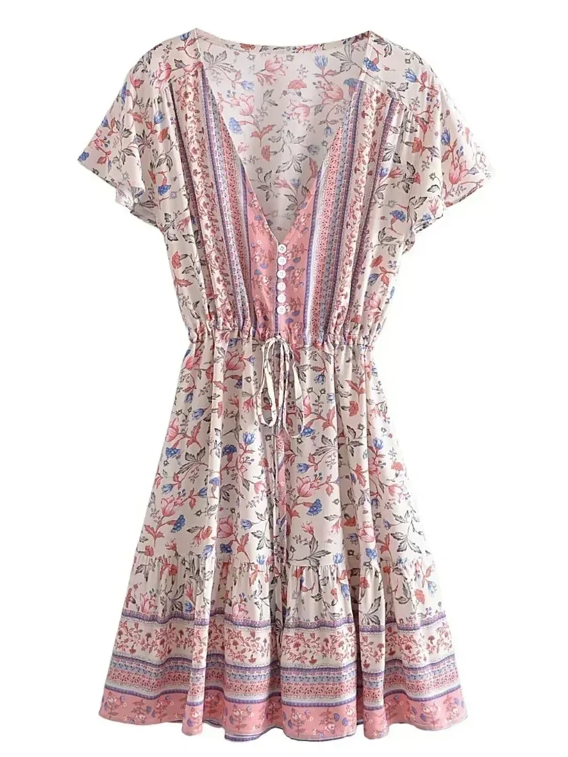 Robe Courte Fluide Boheme Rose