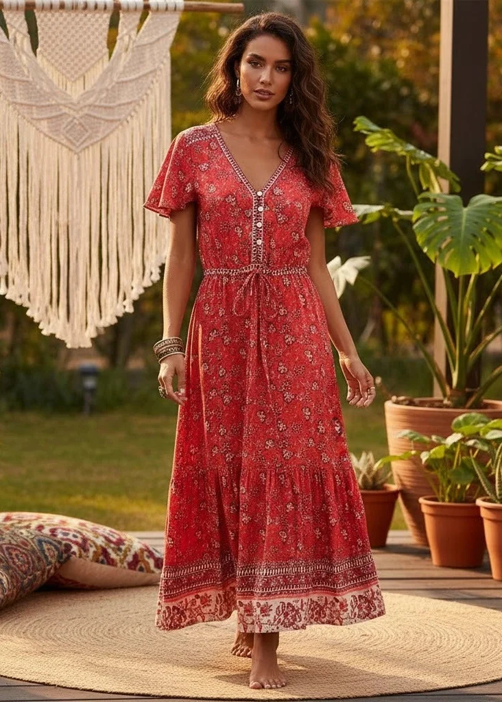Robe Rouge Boheme Chic