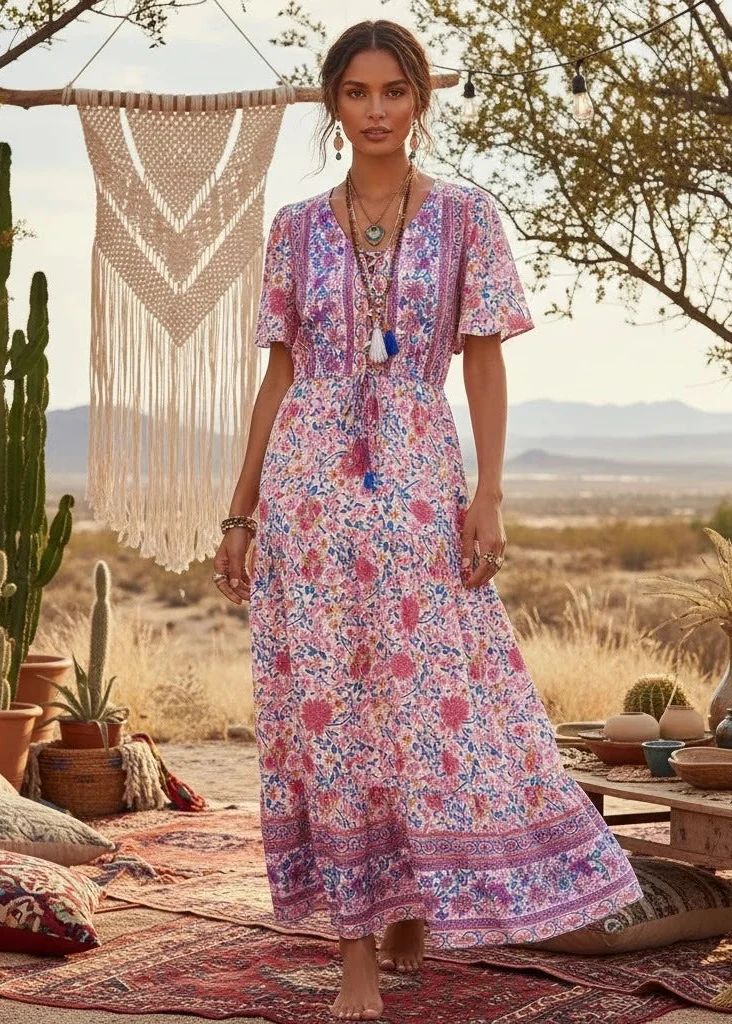 Robe hippie rose chic