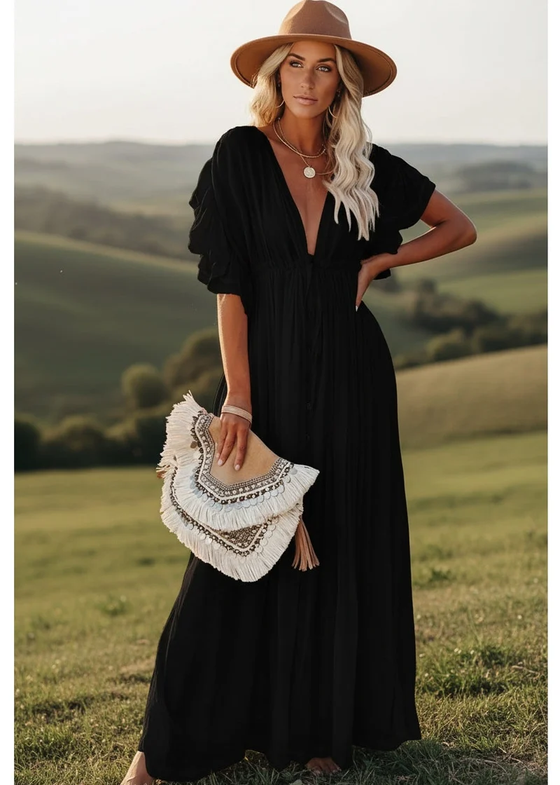 Robe Longue Chic Bohème Noire